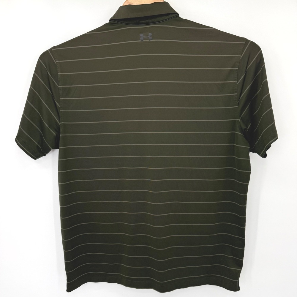 Under Armour Polo Mens 2XL Green HeatGear ColdBlack Striped Short Sleeve Shirt - Picture 3 of 9